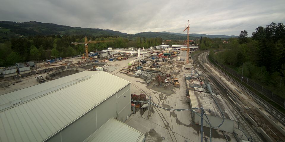 Livebild Baukamera 1 - Webcam 'Baustelleneinrichtungsfläche Leibenfeld bei Deutschlandsberg' - Baustelle Koralmtunnel, Baulos KAT2 (ca. 5 Minuteninterval)